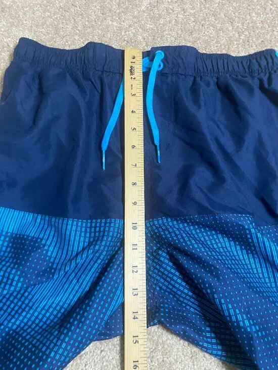 Nike Swim Trunks Men's Large Shorts Rush Blue Geometric Volley Mesh Liner Lined - Picture 5 of 10